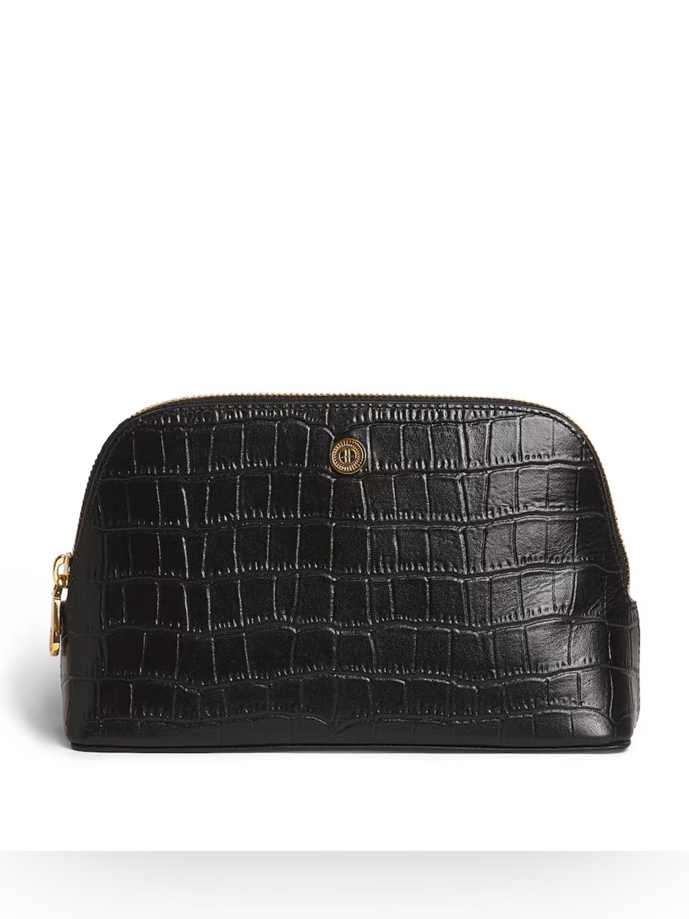 Harrods London Black Croc-Embossed Leather Cosmetics Bag
